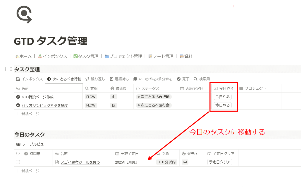「今日やる」ボタンを押すと実施予定日が今日になる