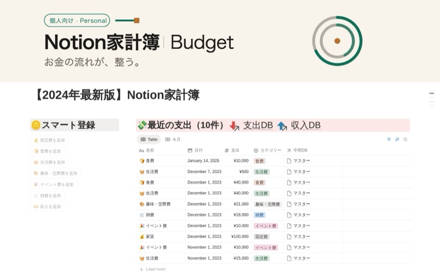 スマート家計簿の画面