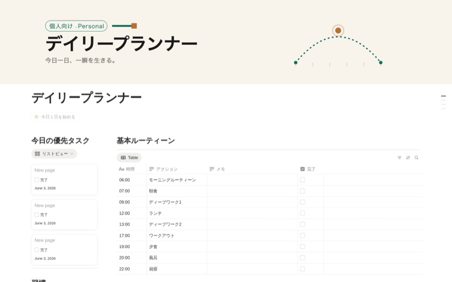 デイリープランナーの画面