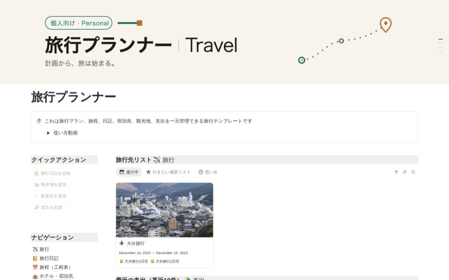 旅行プランナーの画面